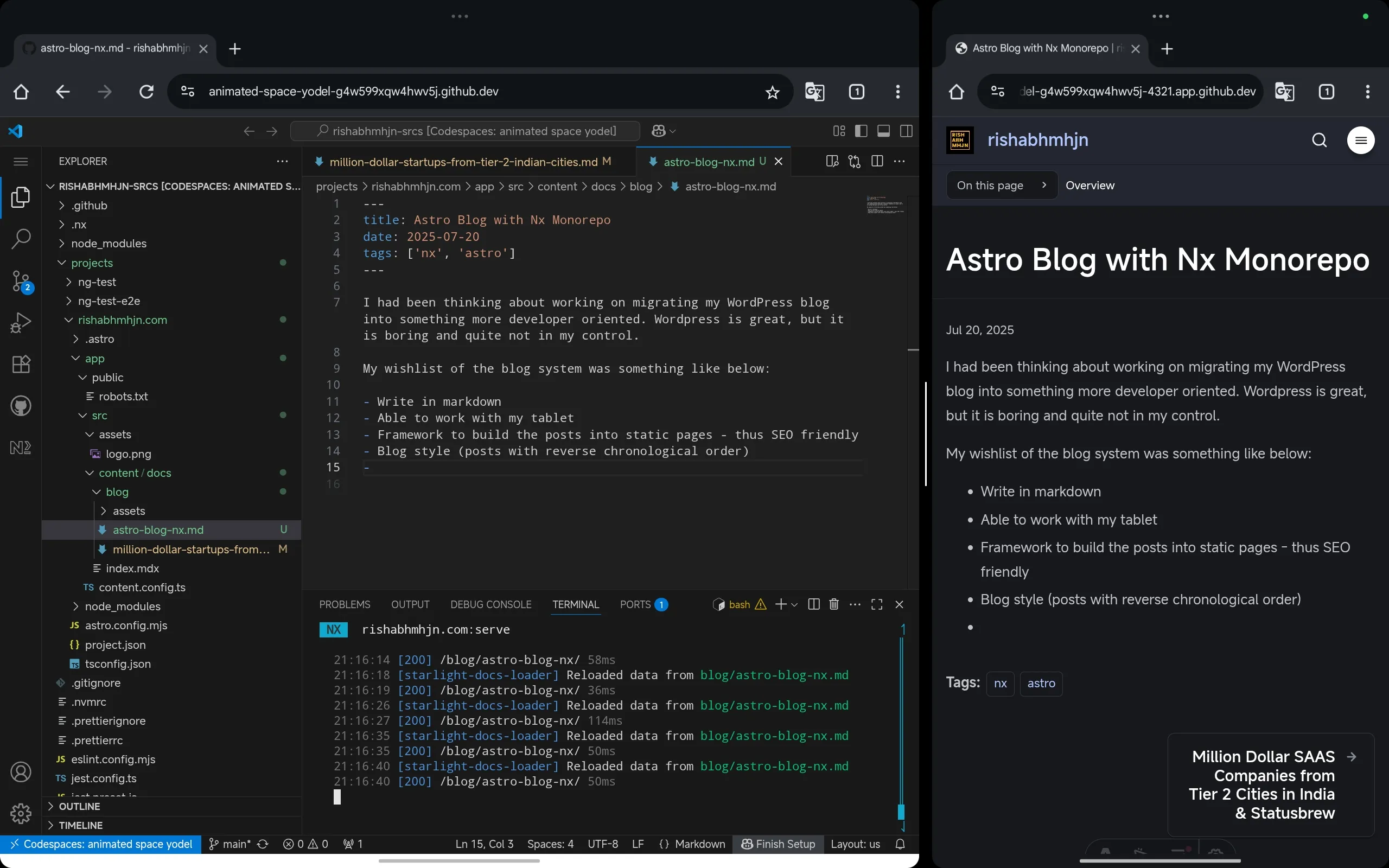 Codespaces on tablet
